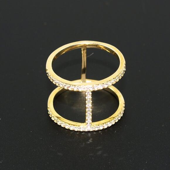 Gold Tone Double Band Rhinestone Scarf Ring or Fashion Ring Vintage Jewelry - Picture 4 of 10